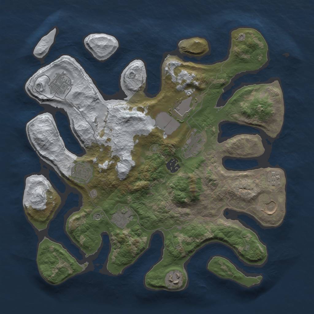 Rust Map: Barren, Size: 3500, Seed: 3321104, 12 Monuments