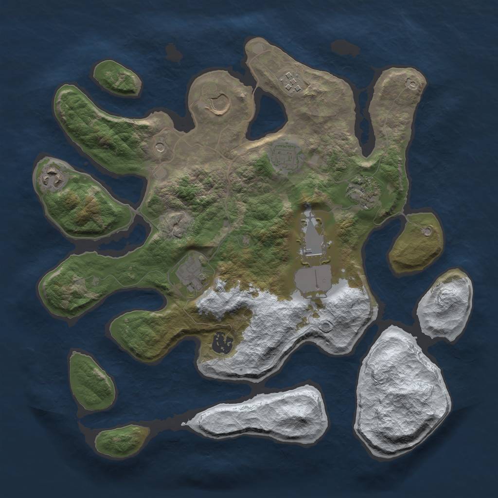 Rust Map: Barren, Size: 3500, Seed: 4735335, 11 Monuments