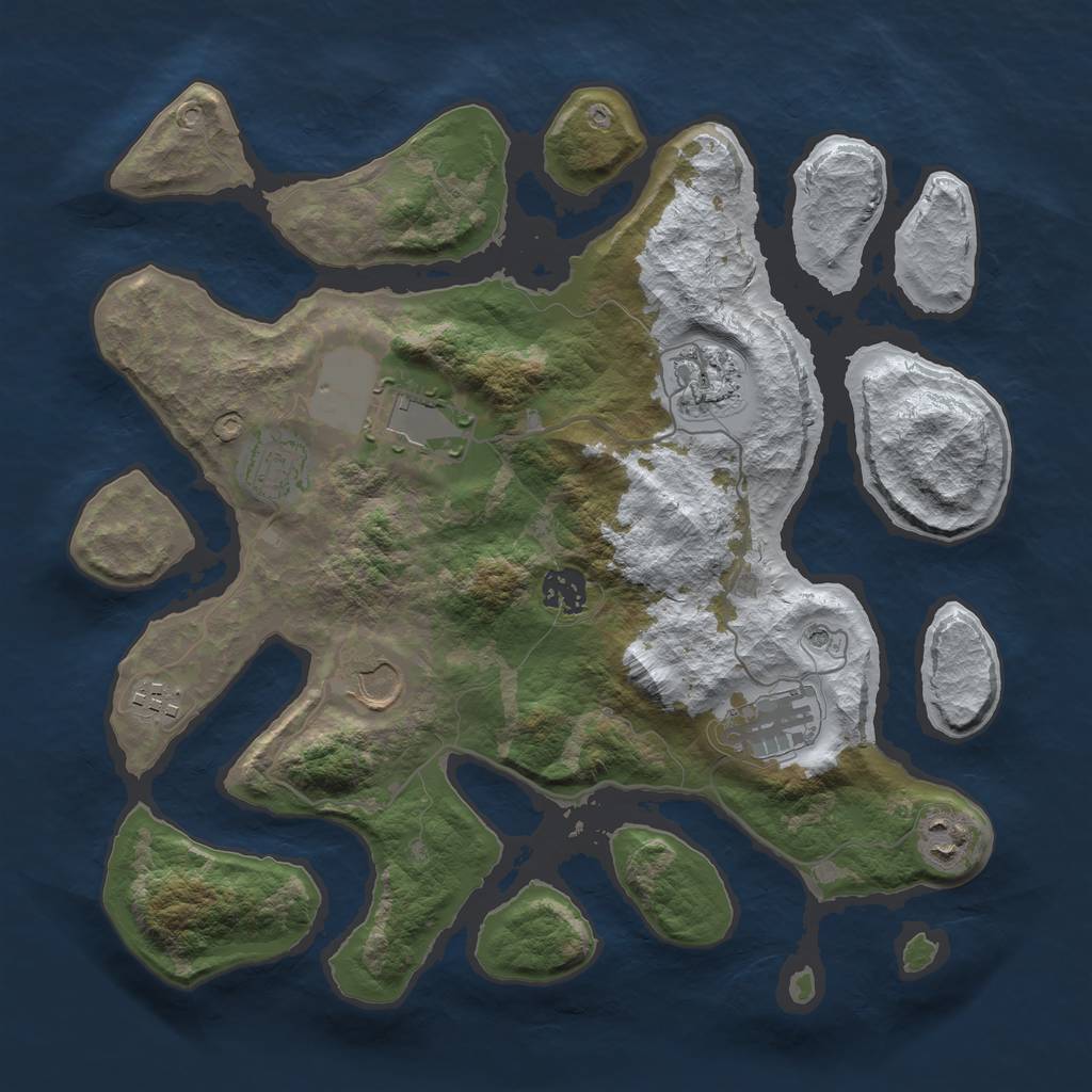 Rust Map: Barren, Size: 3500, Seed: 3369424, 11 Monuments