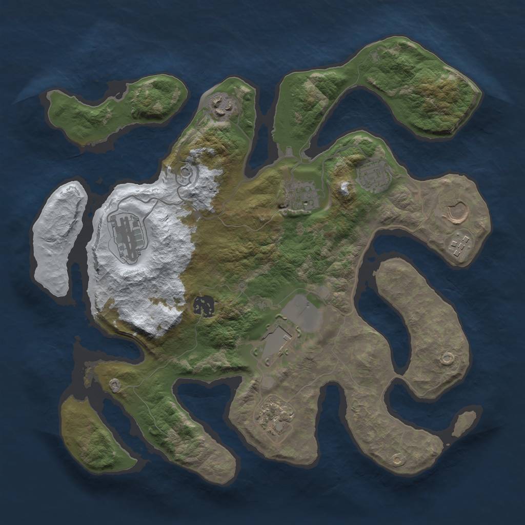 Rust Map: Barren, Size: 3500, Seed: 201679, 12 Monuments