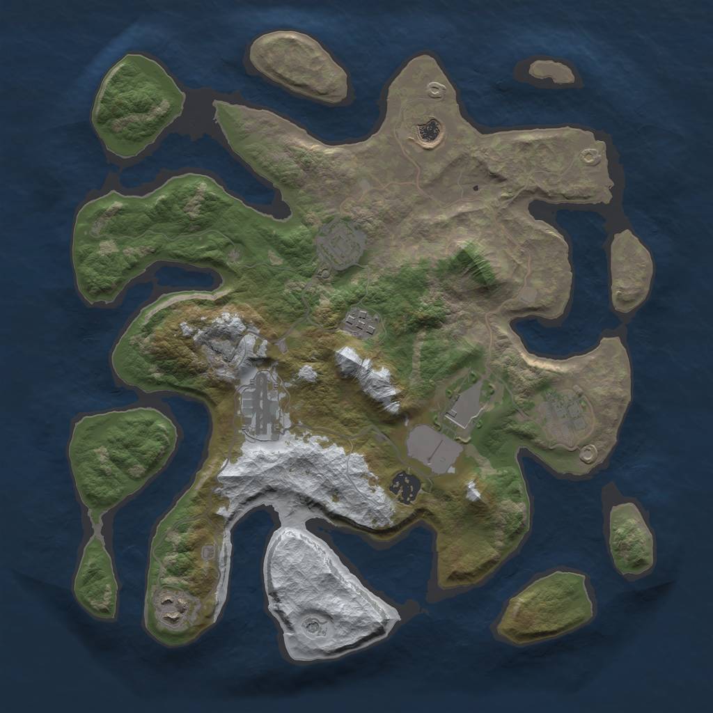 Rust Map: Barren, Size: 3500, Seed: 3529253, 11 Monuments