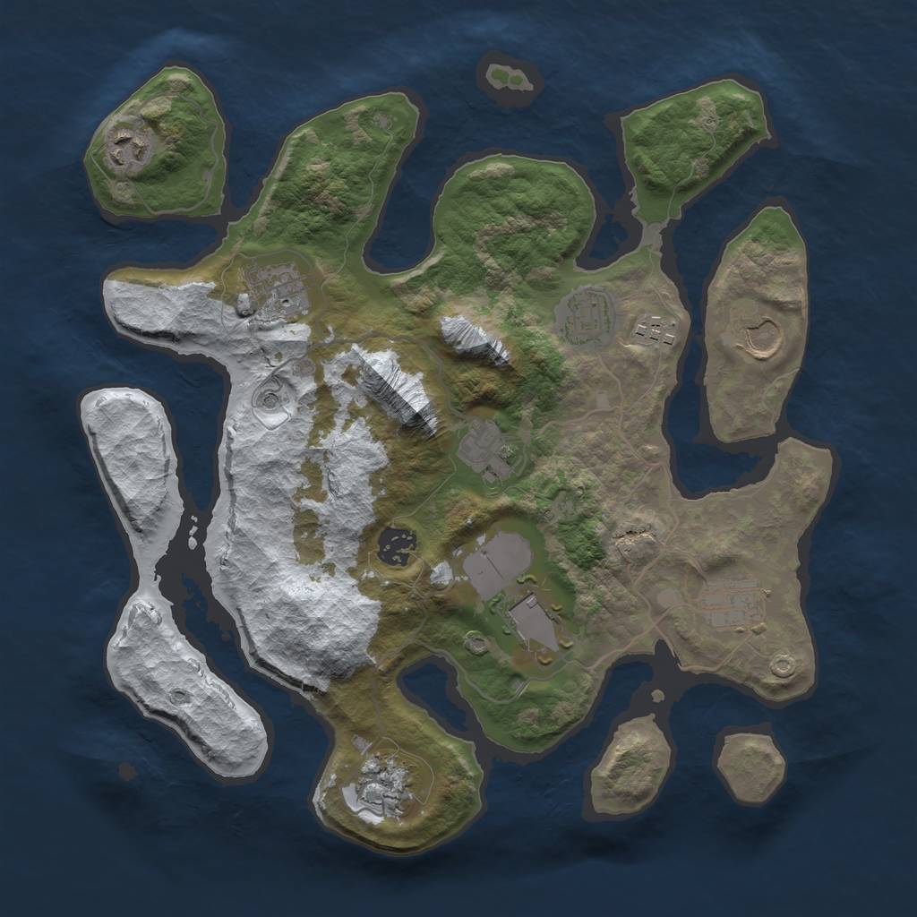 Rust Map: Barren, Size: 3500, Seed: 2143857, 13 Monuments