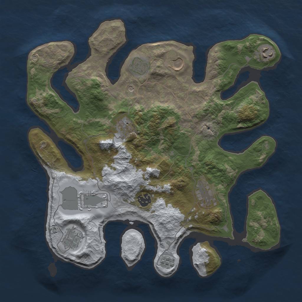 Rust Map: Barren, Size: 3500, Seed: 5773368, 12 Monuments