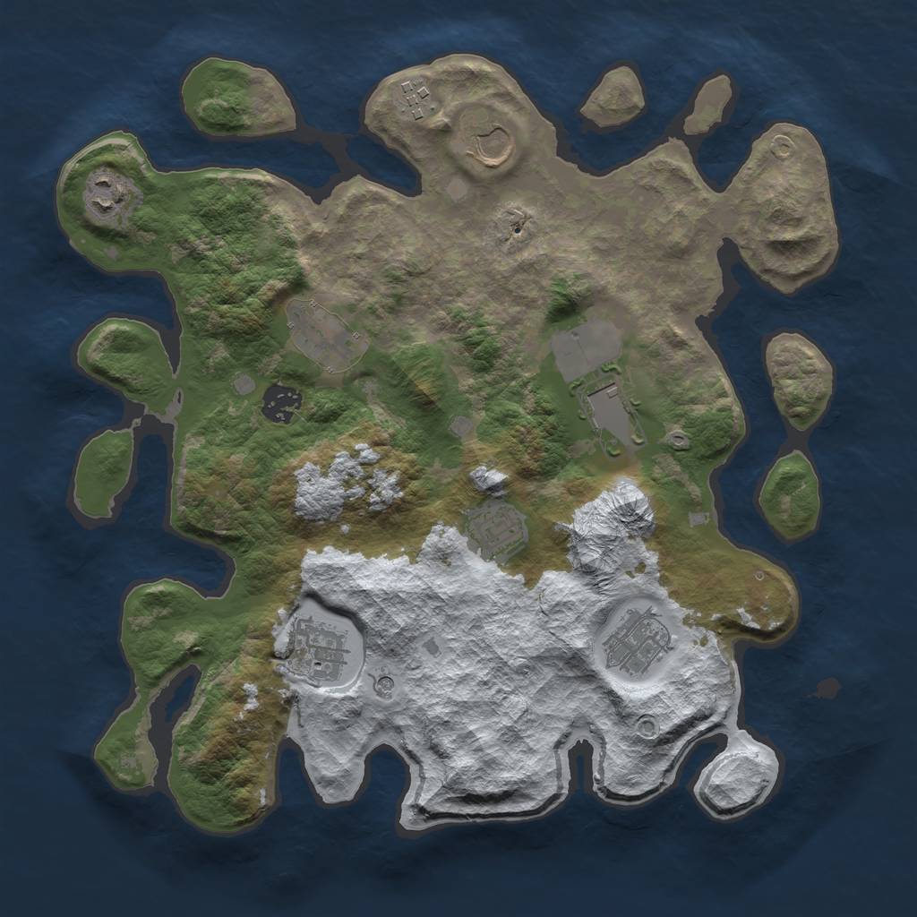 Rust Map: Barren, Size: 3500, Seed: 2537363, 12 Monuments