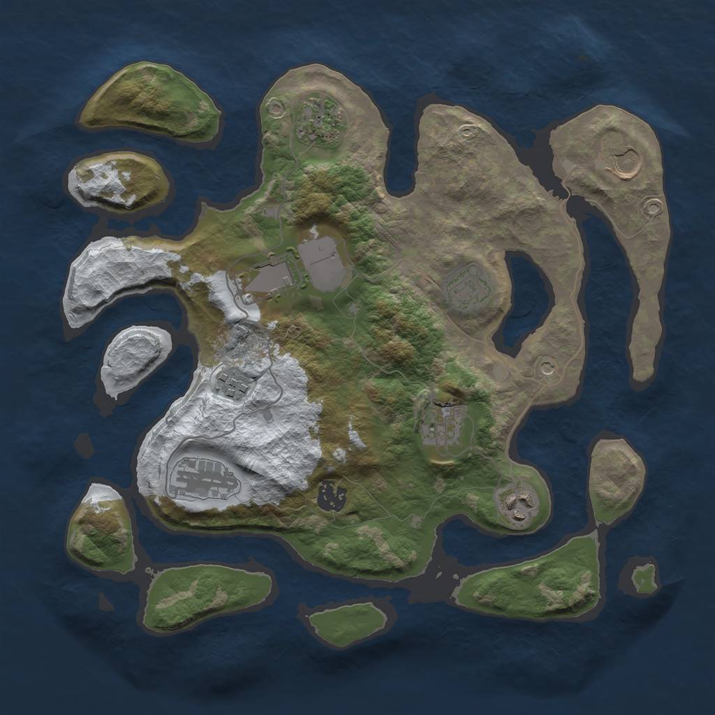 Rust Map: Barren, Size: 3500, Seed: 884388, 12 Monuments