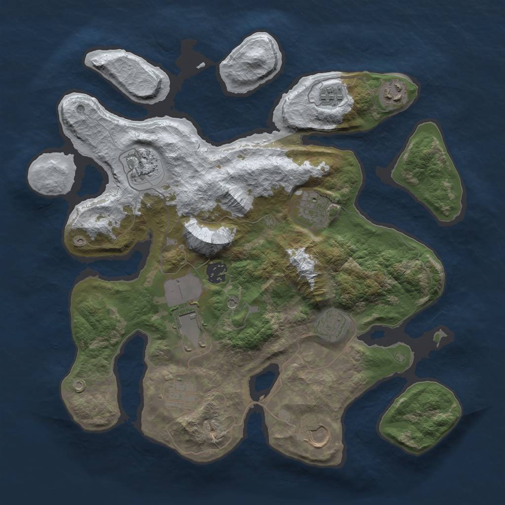 Rust Map: Barren, Size: 3500, Seed: 4307809, 12 Monuments