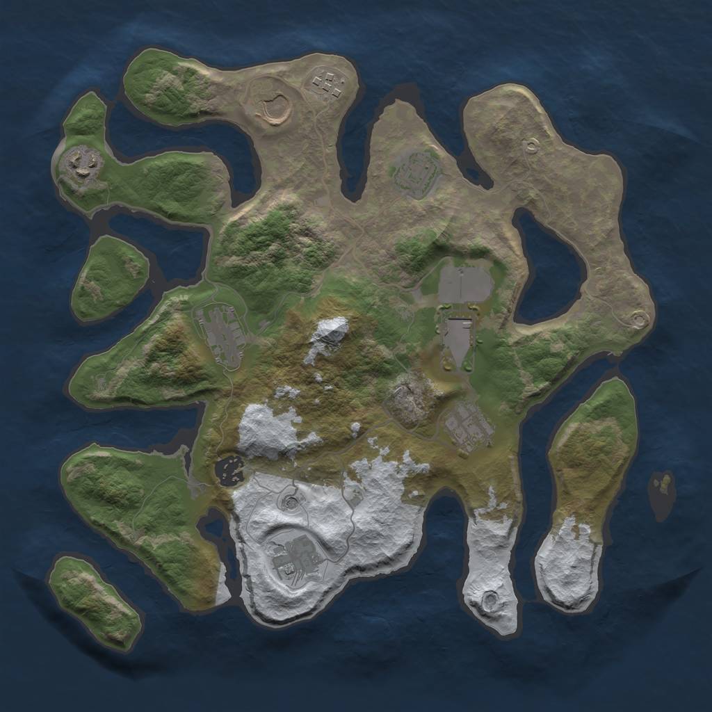 Rust Map: Barren, Size: 3500, Seed: 2309960, 12 Monuments