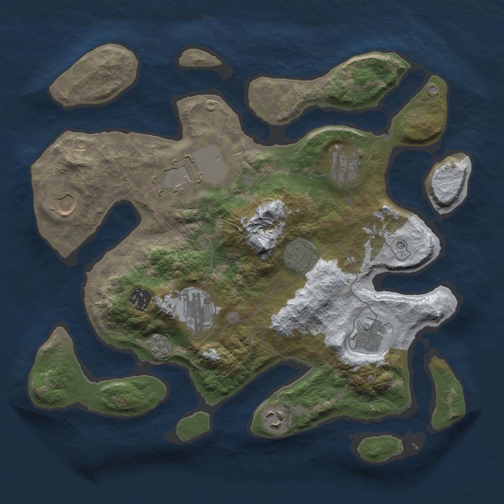 Rust Map: Barren, Size: 3500, Seed: 2034721, 12 Monuments