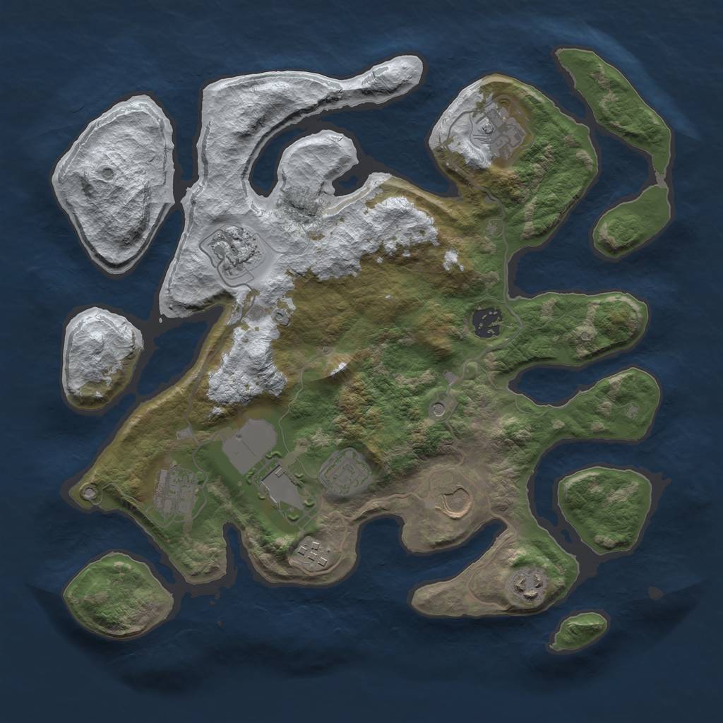 Rust Map: Barren, Size: 3500, Seed: 6401743, 12 Monuments