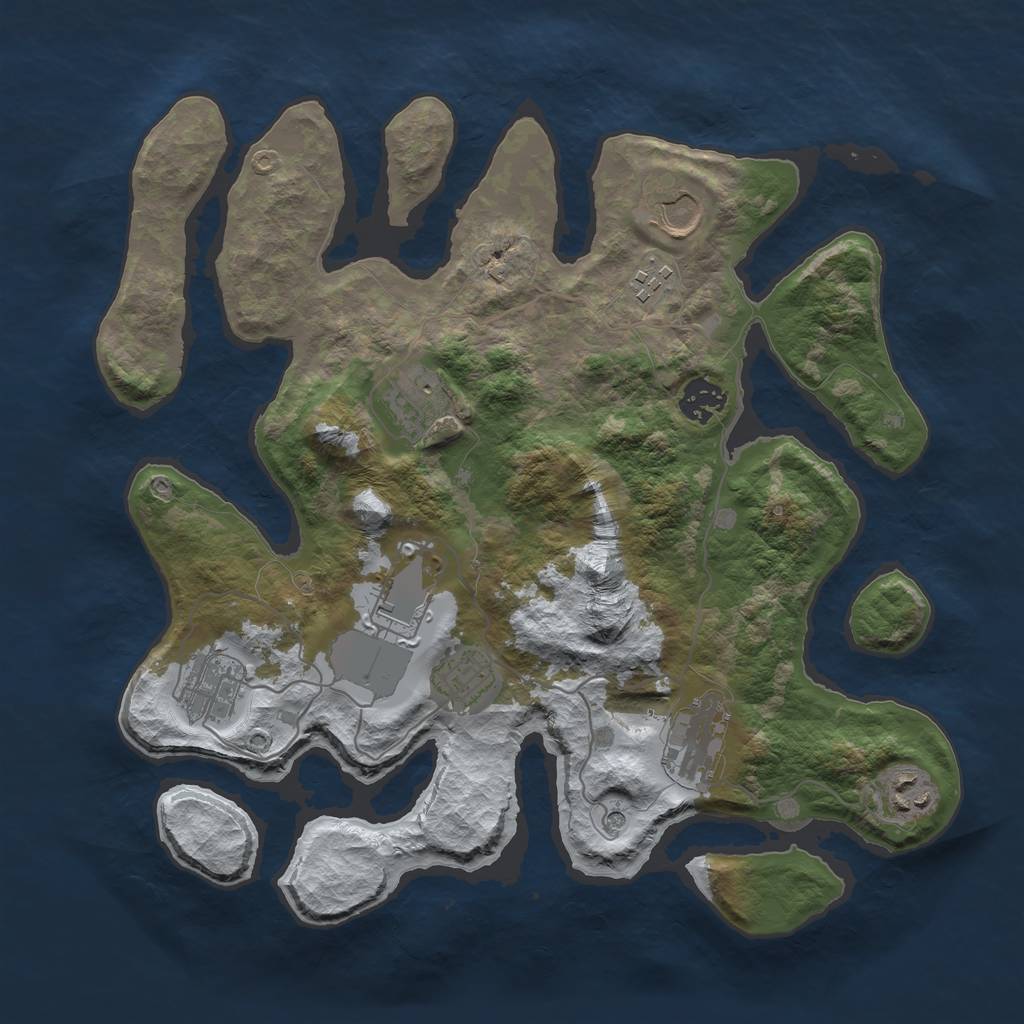 Rust Map: Barren, Size: 3500, Seed: 792318, 12 Monuments