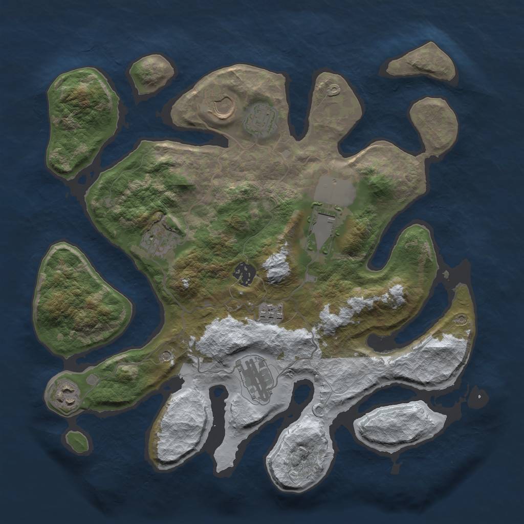 Rust Map: Barren, Size: 3500, Seed: 3595701, 11 Monuments