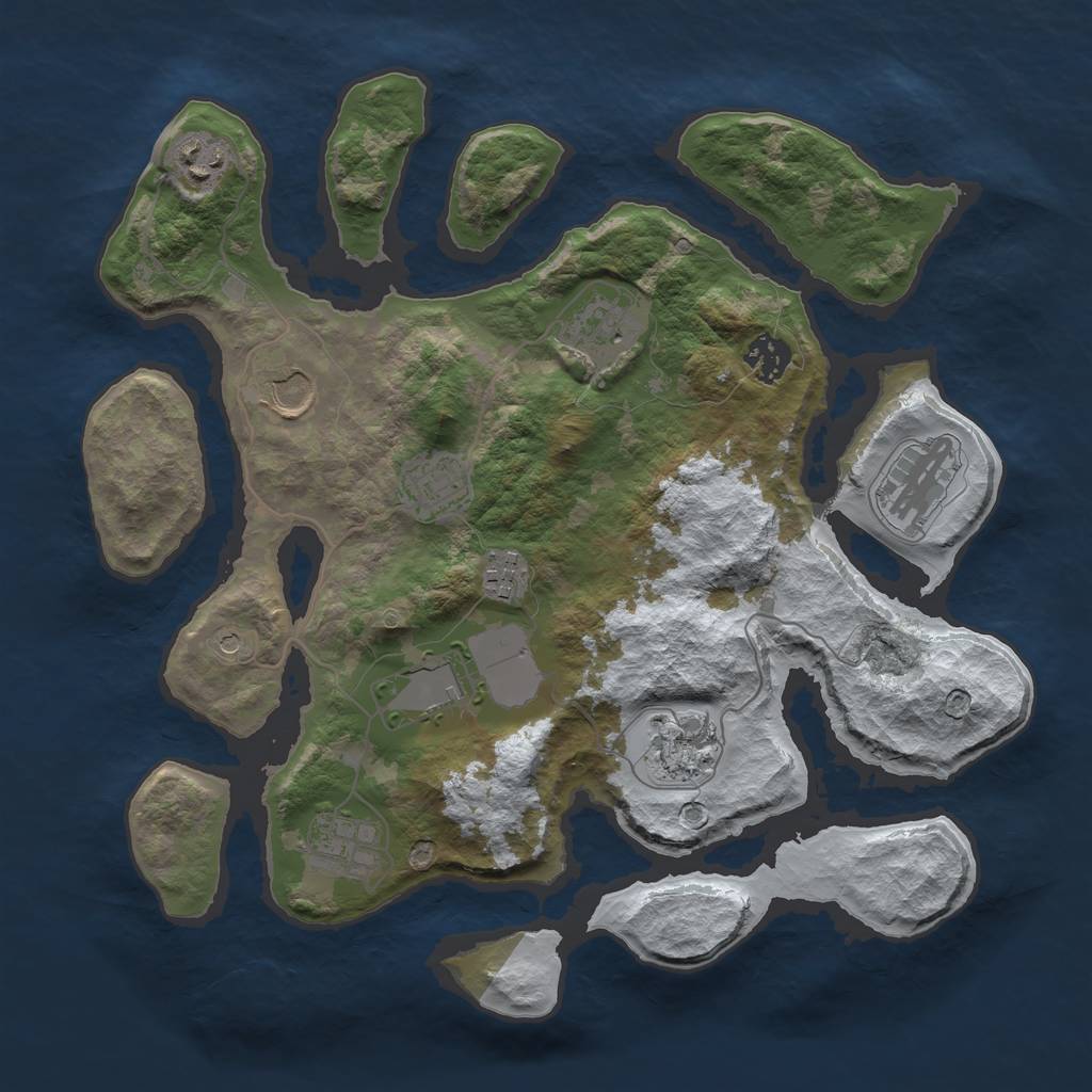 Rust Map: Barren, Size: 3500, Seed: 965980, 13 Monuments