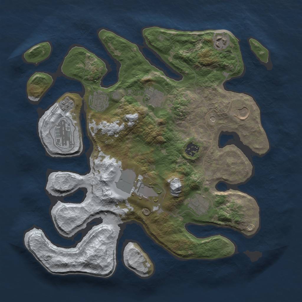 Rust Map: Barren, Size: 3500, Seed: 2393595, 12 Monuments