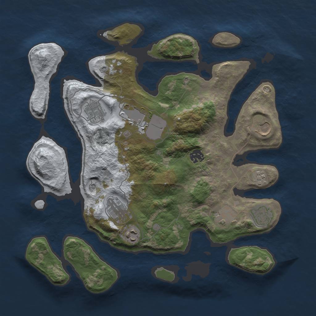 Rust Map: Barren, Size: 3500, Seed: 3997851, 12 Monuments