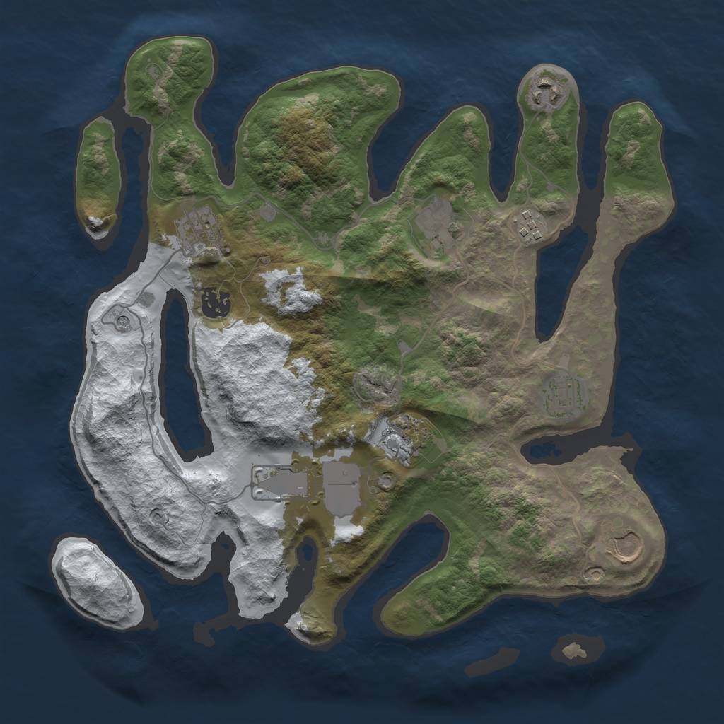 Rust Map: Barren, Size: 3500, Seed: 6387364, 12 Monuments