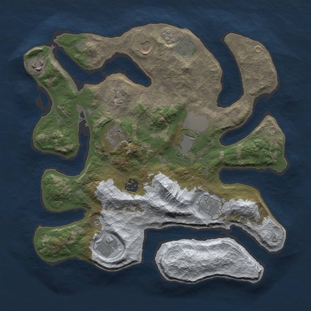 Rust Map: Barren, Size: 3500, Seed: 553037, 12 Monuments