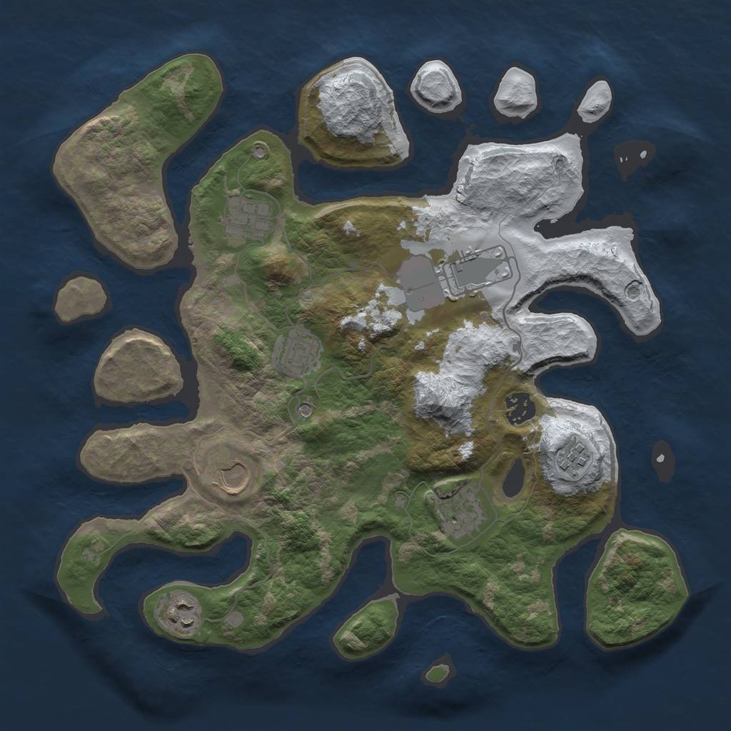 Rust Map: Barren, Size: 3500, Seed: 2419470, 11 Monuments