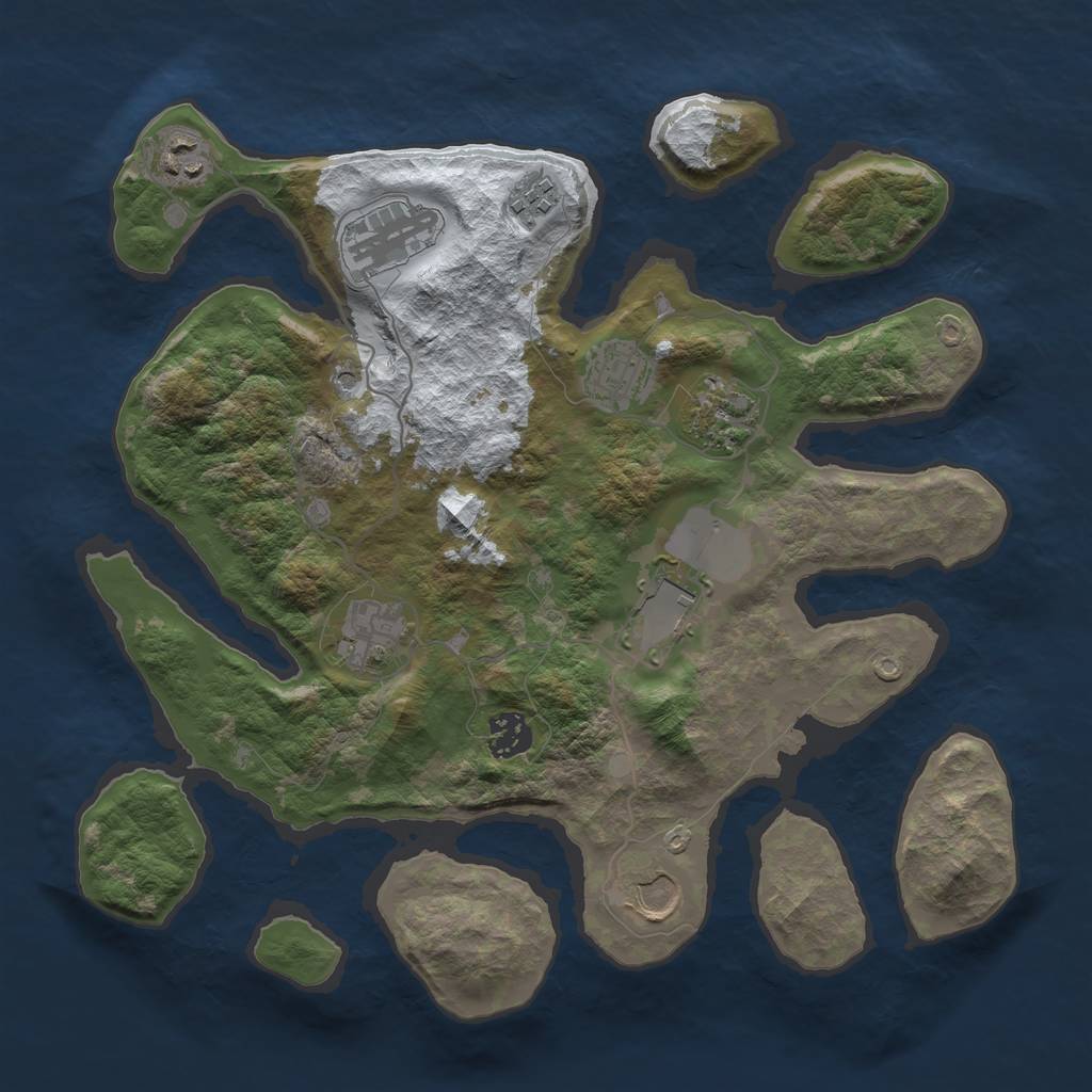 Rust Map: Barren, Size: 3500, Seed: 3717321, 12 Monuments