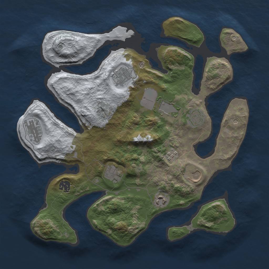 Rust Map: Barren, Size: 3500, Seed: 2731724, 12 Monuments