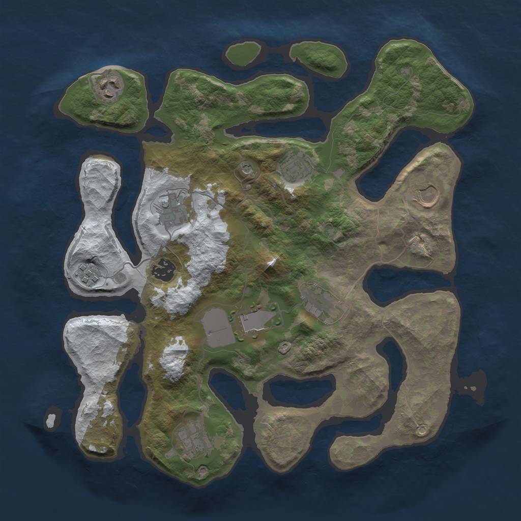 Rust Map: Barren, Size: 3500, Seed: 4037435, 12 Monuments