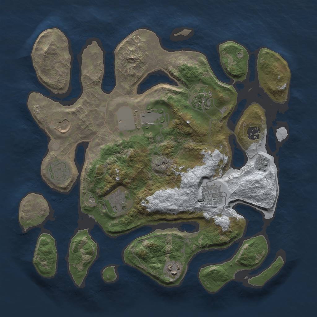 Rust Map: Barren, Size: 3500, Seed: 4973445, 12 Monuments