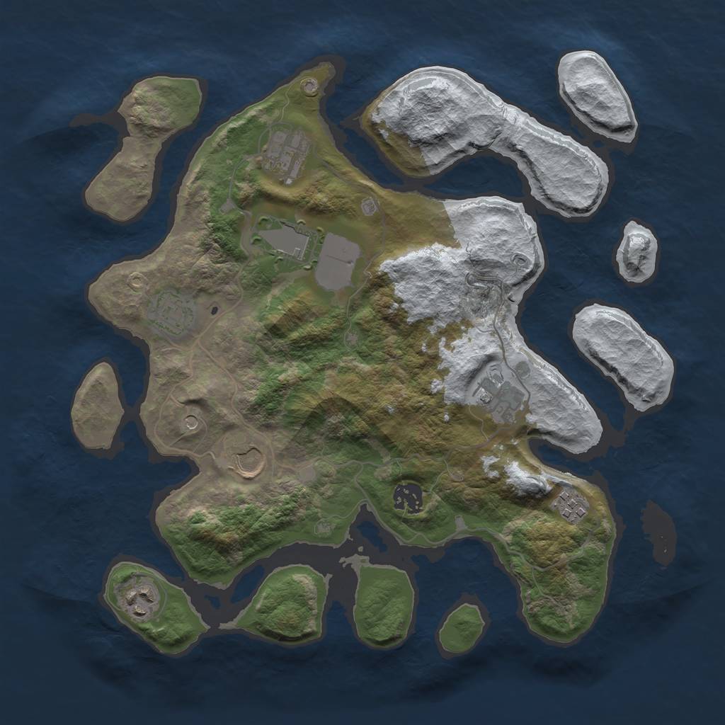 Rust Map: Barren, Size: 3500, Seed: 4285981, 11 Monuments