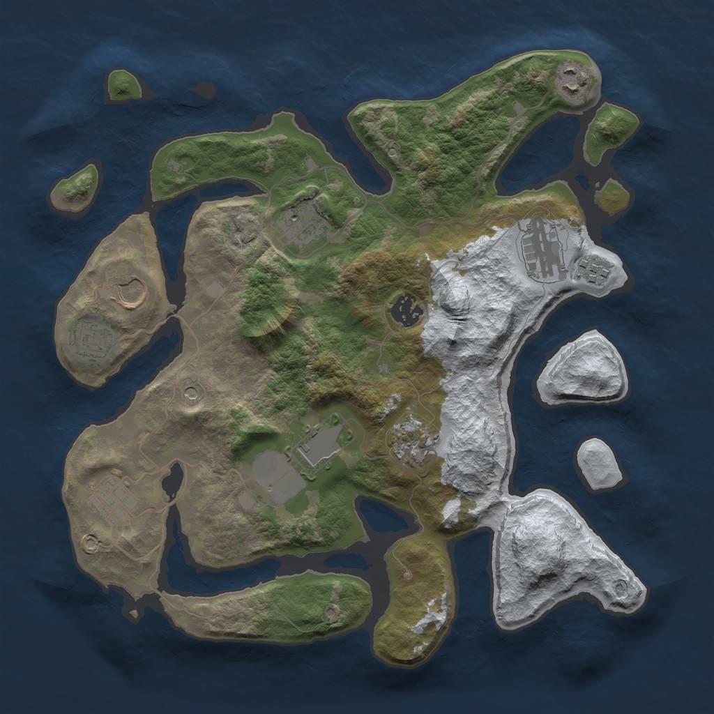 Rust Map: Barren, Size: 3500, Seed: 3876419, 13 Monuments