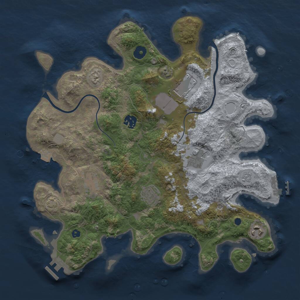 Rust Map: Procedural Map, Size: 3500, Seed: 3704755, 12 Monuments