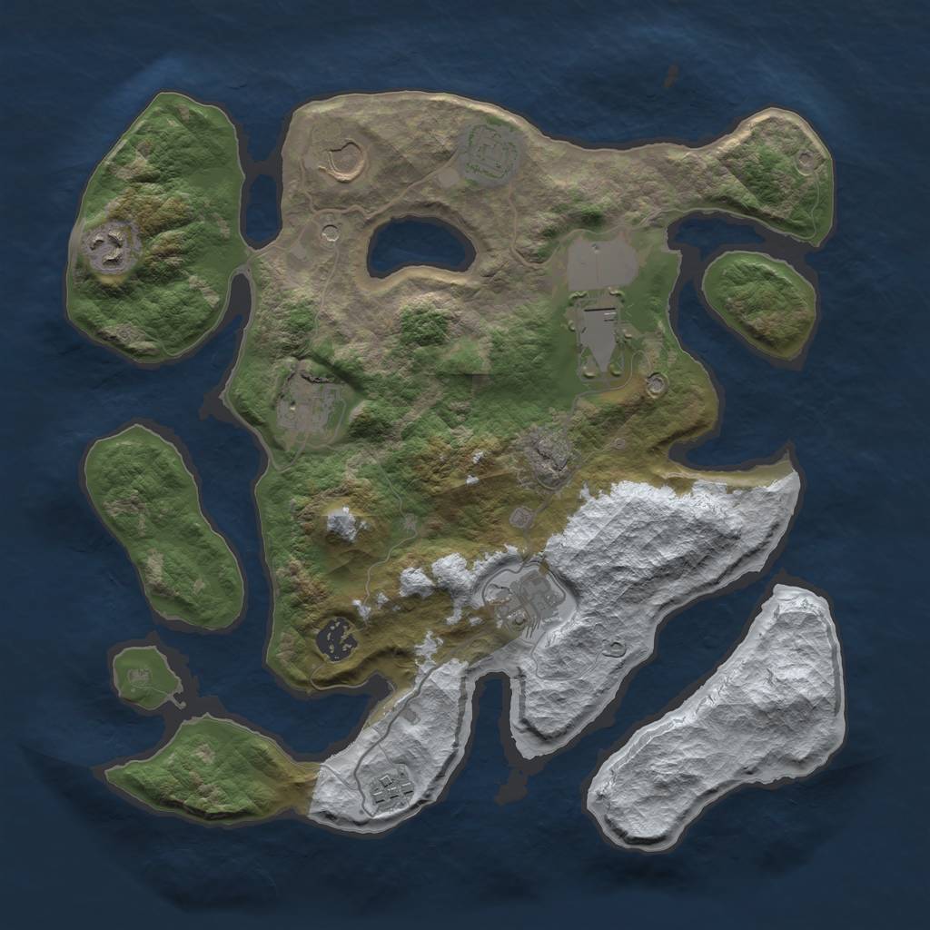 Rust Map: Barren, Size: 3500, Seed: 913630, 11 Monuments