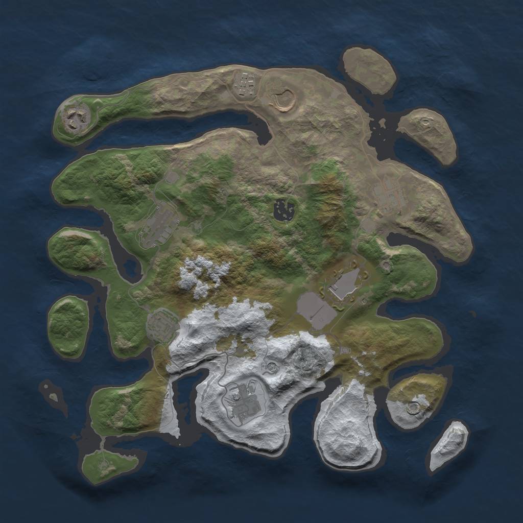 Rust Map: Barren, Size: 3500, Seed: 1711624, 12 Monuments
