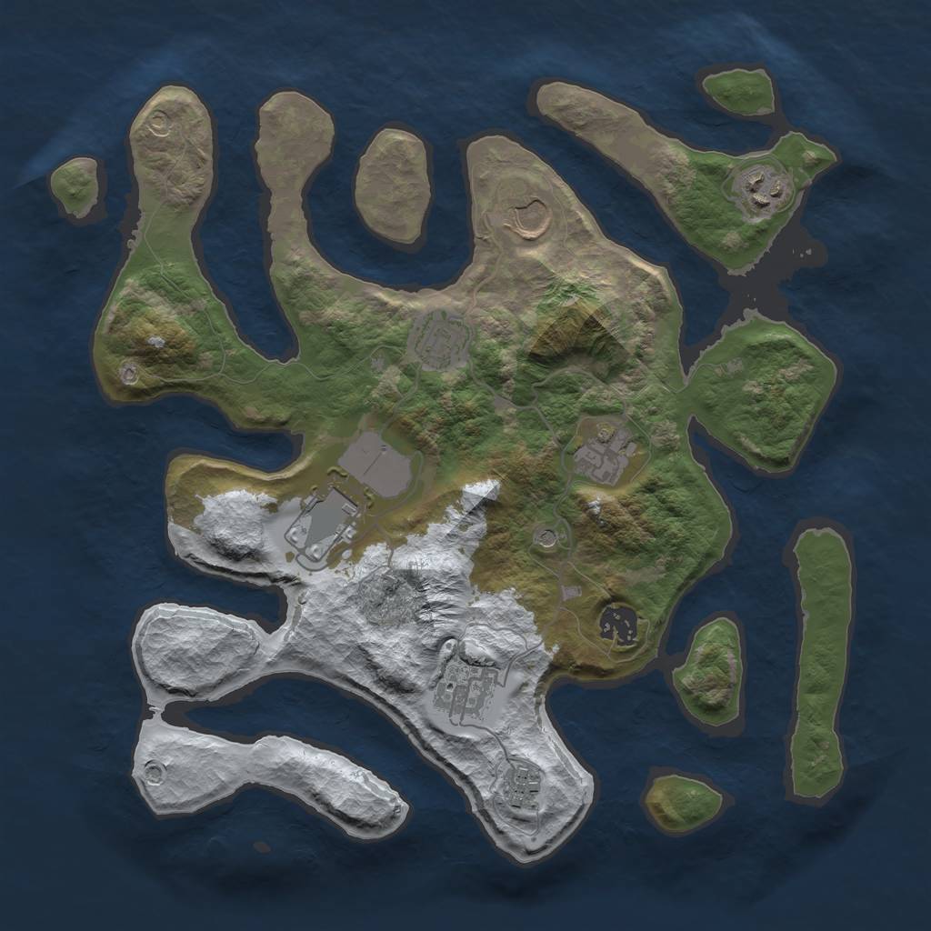 Rust Map: Barren, Size: 3500, Seed: 4053197, 11 Monuments