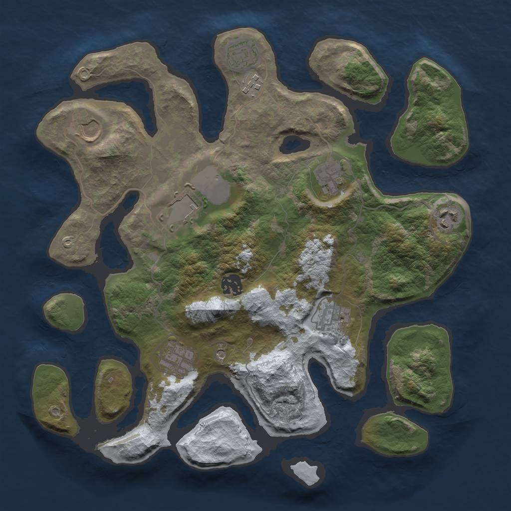 Rust Map: Barren, Size: 3500, Seed: 38682, 12 Monuments