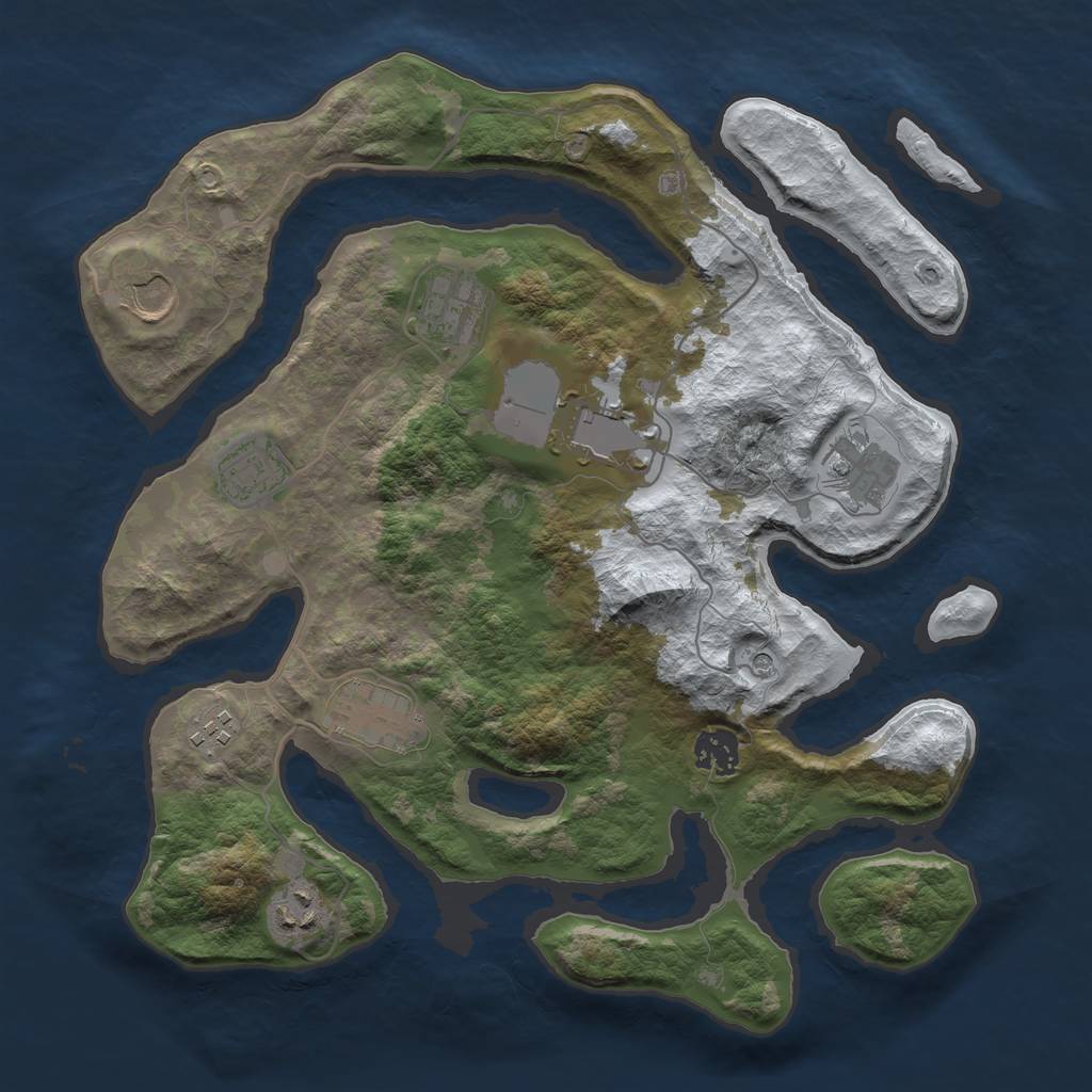 Rust Map: Barren, Size: 3500, Seed: 2253946, 12 Monuments