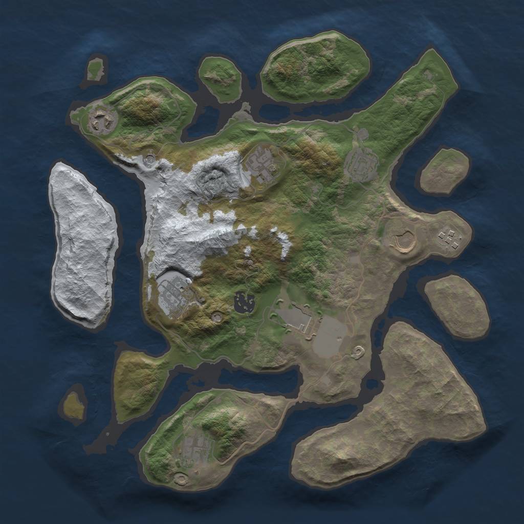 Rust Map: Barren, Size: 3500, Seed: 972368, 12 Monuments