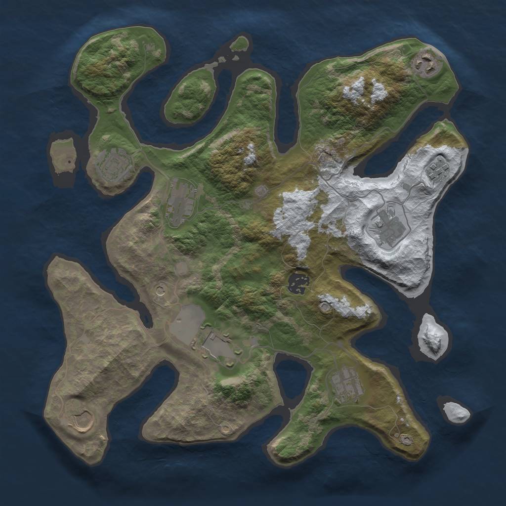 Rust Map: Barren, Size: 3500, Seed: 4541568, 12 Monuments