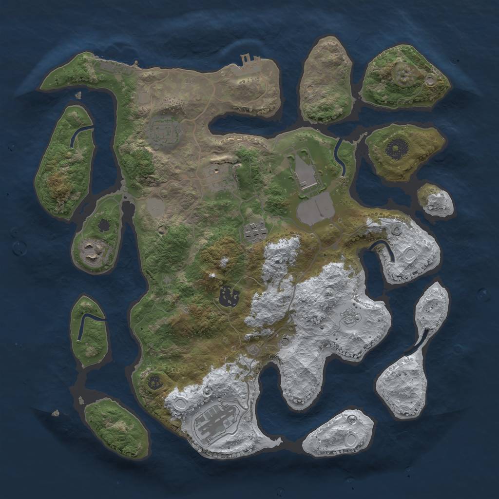 Rust Map: Procedural Map, Size: 3500, Seed: 3054129, 16 Monuments