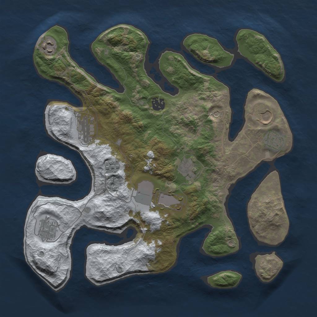 Rust Map: Barren, Size: 3500, Seed: 3019051, 12 Monuments