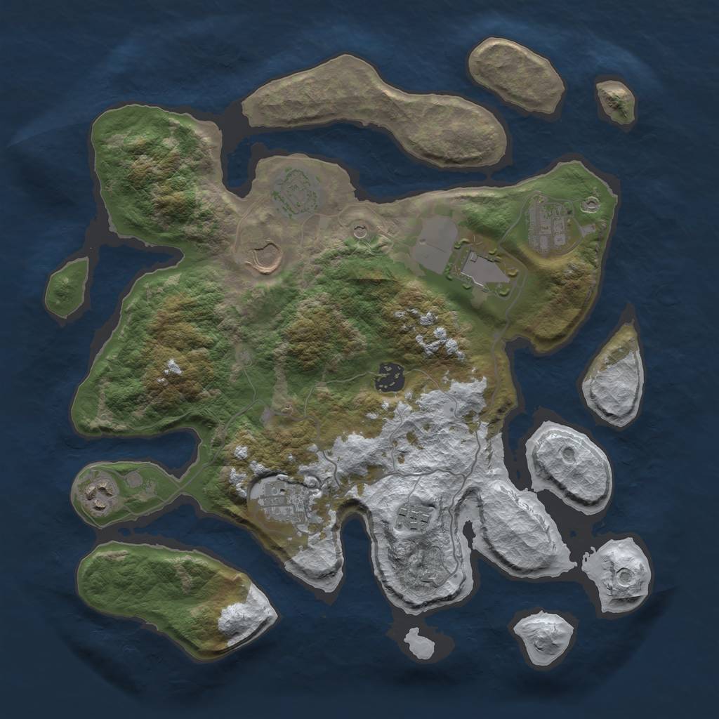 Rust Map: Barren, Size: 3500, Seed: 2852343, 11 Monuments