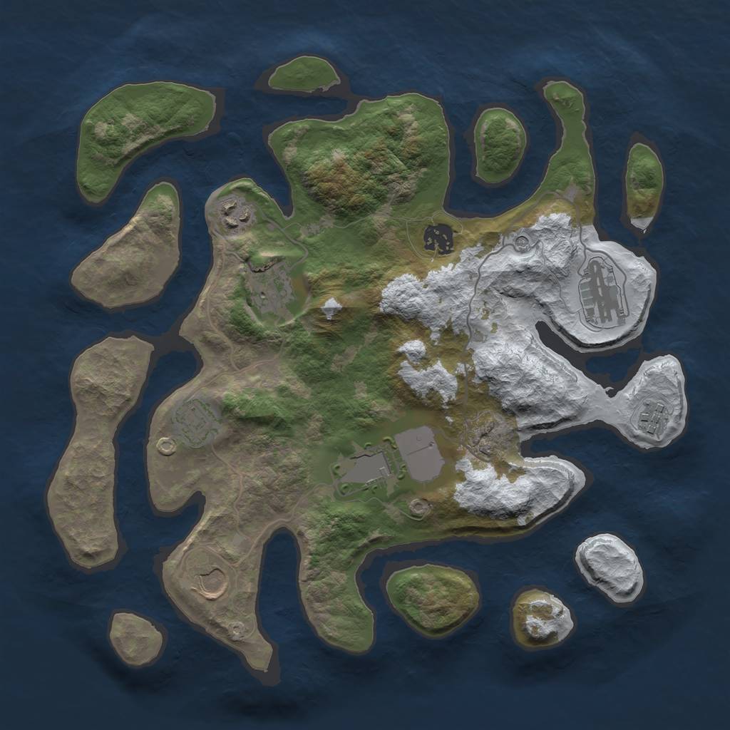 Rust Map: Barren, Size: 3500, Seed: 4313934, 11 Monuments