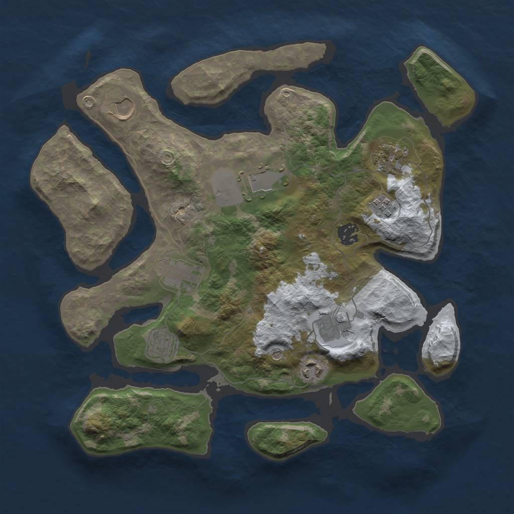 Rust Map: Barren, Size: 3500, Seed: 2600696, 12 Monuments