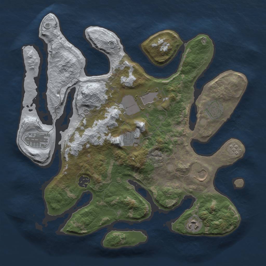 Rust Map: Barren, Size: 3500, Seed: 2196543, 11 Monuments