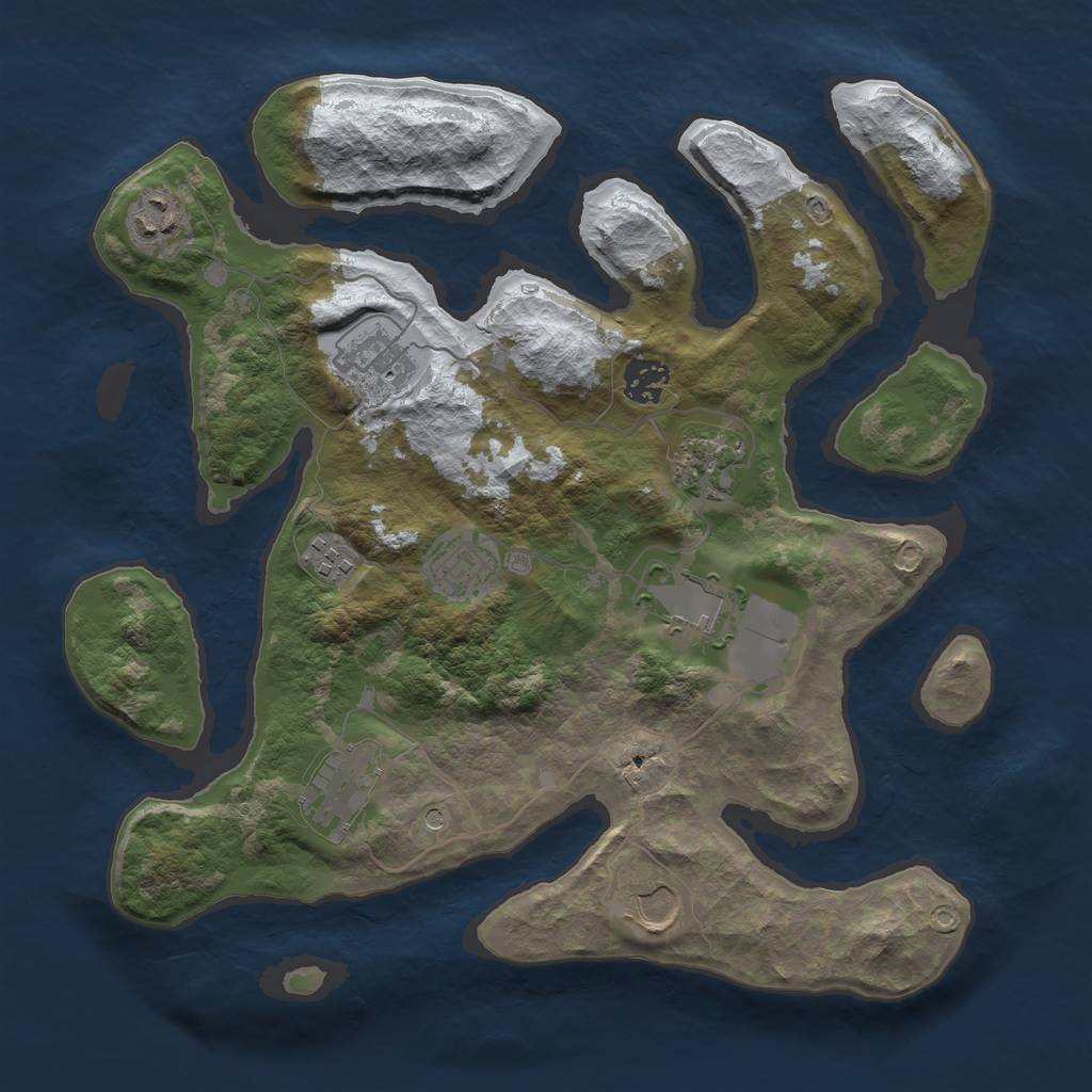 Rust Map: Barren, Size: 3500, Seed: 1031878, 12 Monuments