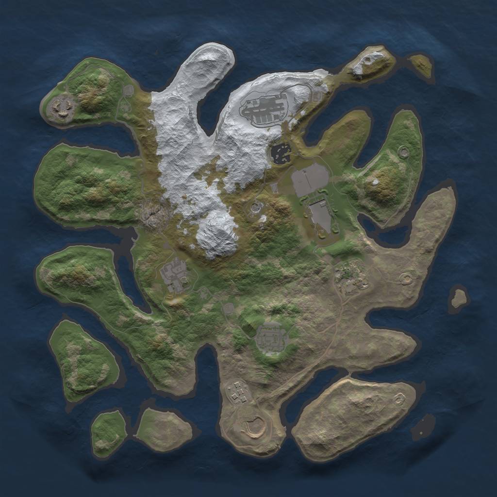 Rust Map: Barren, Size: 3500, Seed: 2593695, 12 Monuments