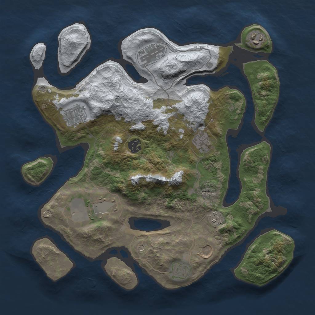 Rust Map: Barren, Size: 3500, Seed: 2642206, 12 Monuments