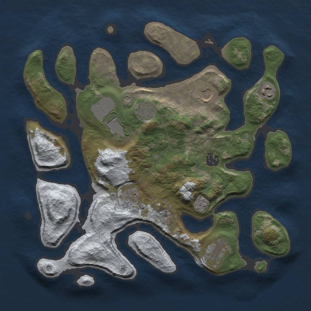 Rust Map: Barren, Size: 3500, Seed: 4690914, 11 Monuments