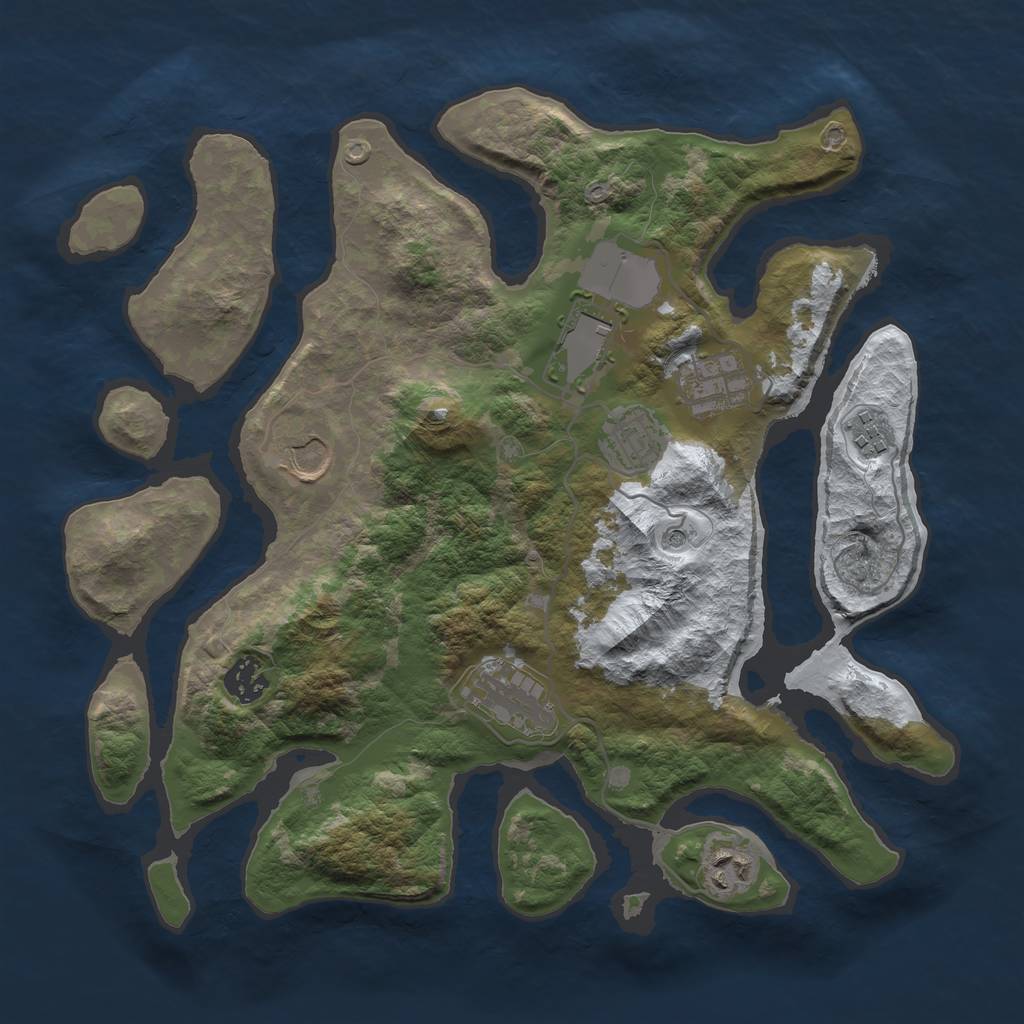 Rust Map: Barren, Size: 3500, Seed: 4061779, 11 Monuments
