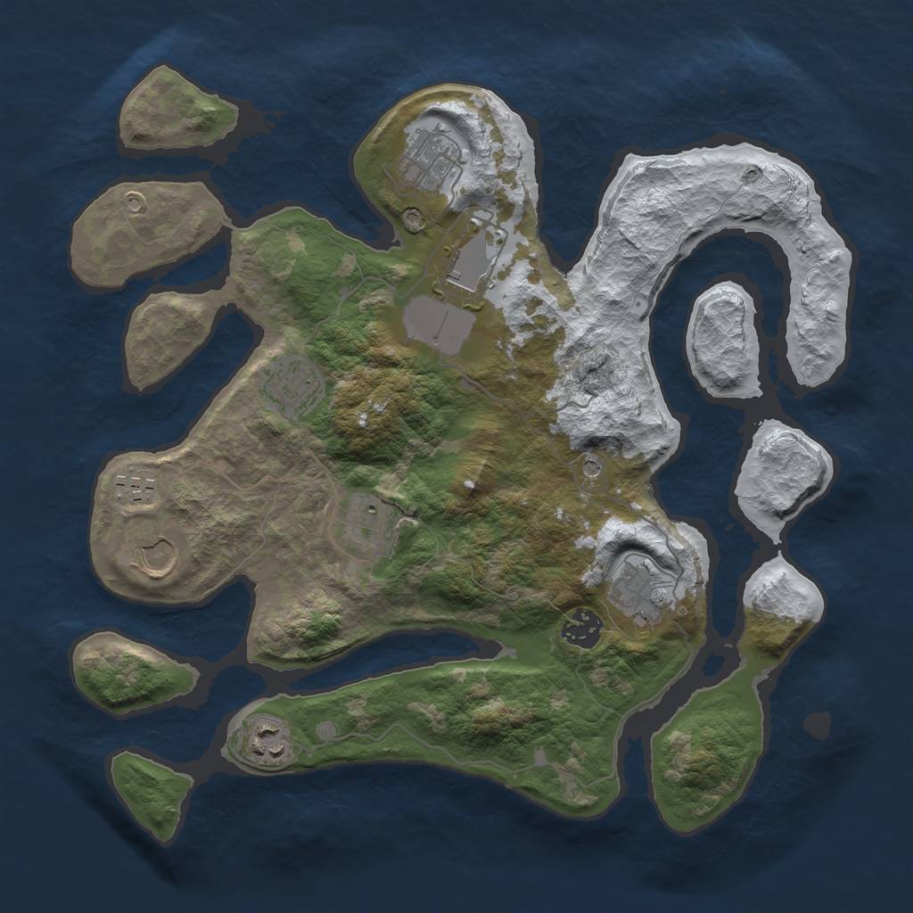 Rust Map: Barren, Size: 3500, Seed: 1653823, 12 Monuments