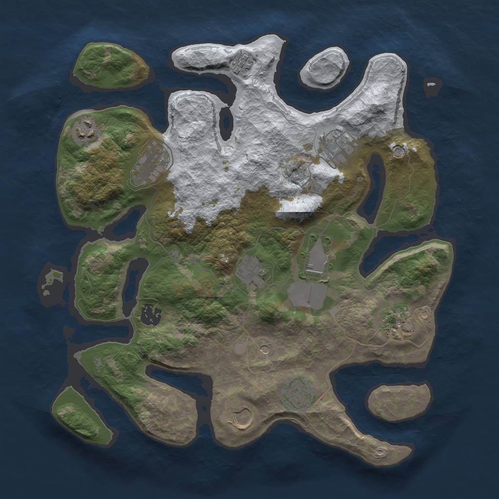 Rust Map: Barren, Size: 3500, Seed: 2666087, 13 Monuments