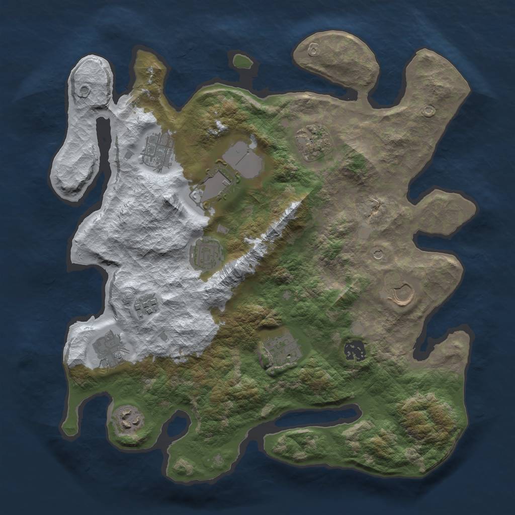 Rust Map: Barren, Size: 3500, Seed: 3865037, 13 Monuments