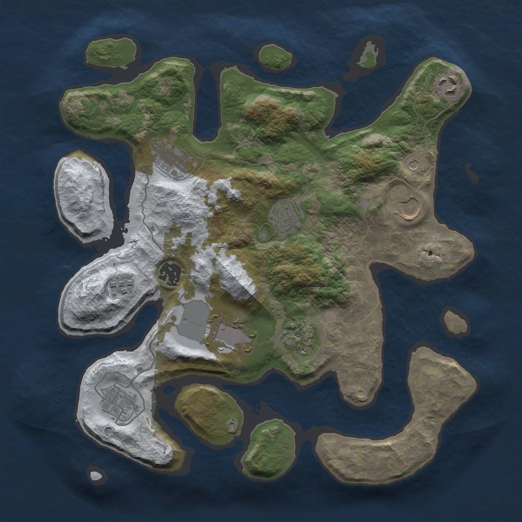 Rust Map: Barren, Size: 3500, Seed: 366822, 12 Monuments